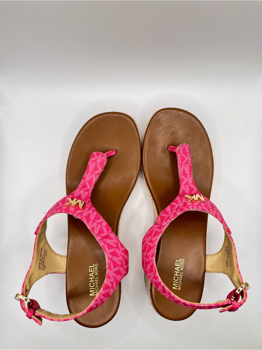 Michael Kors Laney Women's 7.5M Pink MK Logo Espadrille Wedge Sandals - Picture 4 of 9